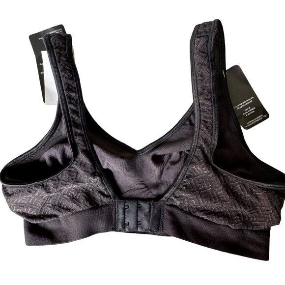 Bali Cool Comfort Black Retro Wirefree Bra Medium Stretch Fabric Comfort Flex Fi - Picture 2 of 10
